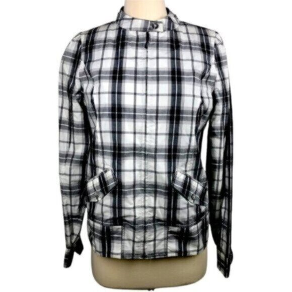 NWT WESC Black & White Long Sleeves Plaid Pattern Bomber Jacket Size Small - Picture 1 of 11